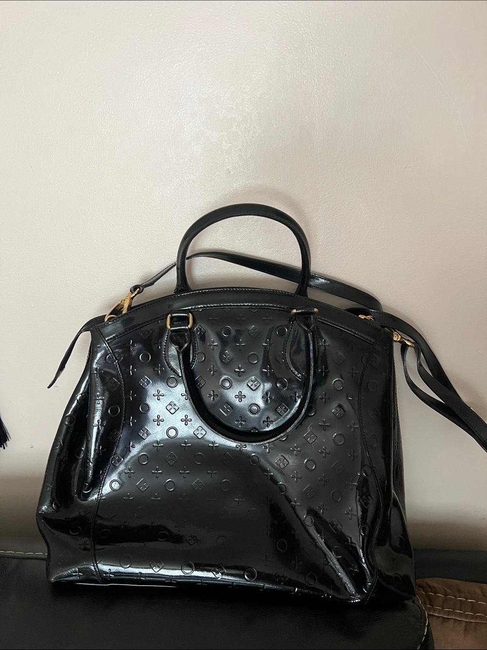 Black Patent Satchel with Gold-Tone Hardware